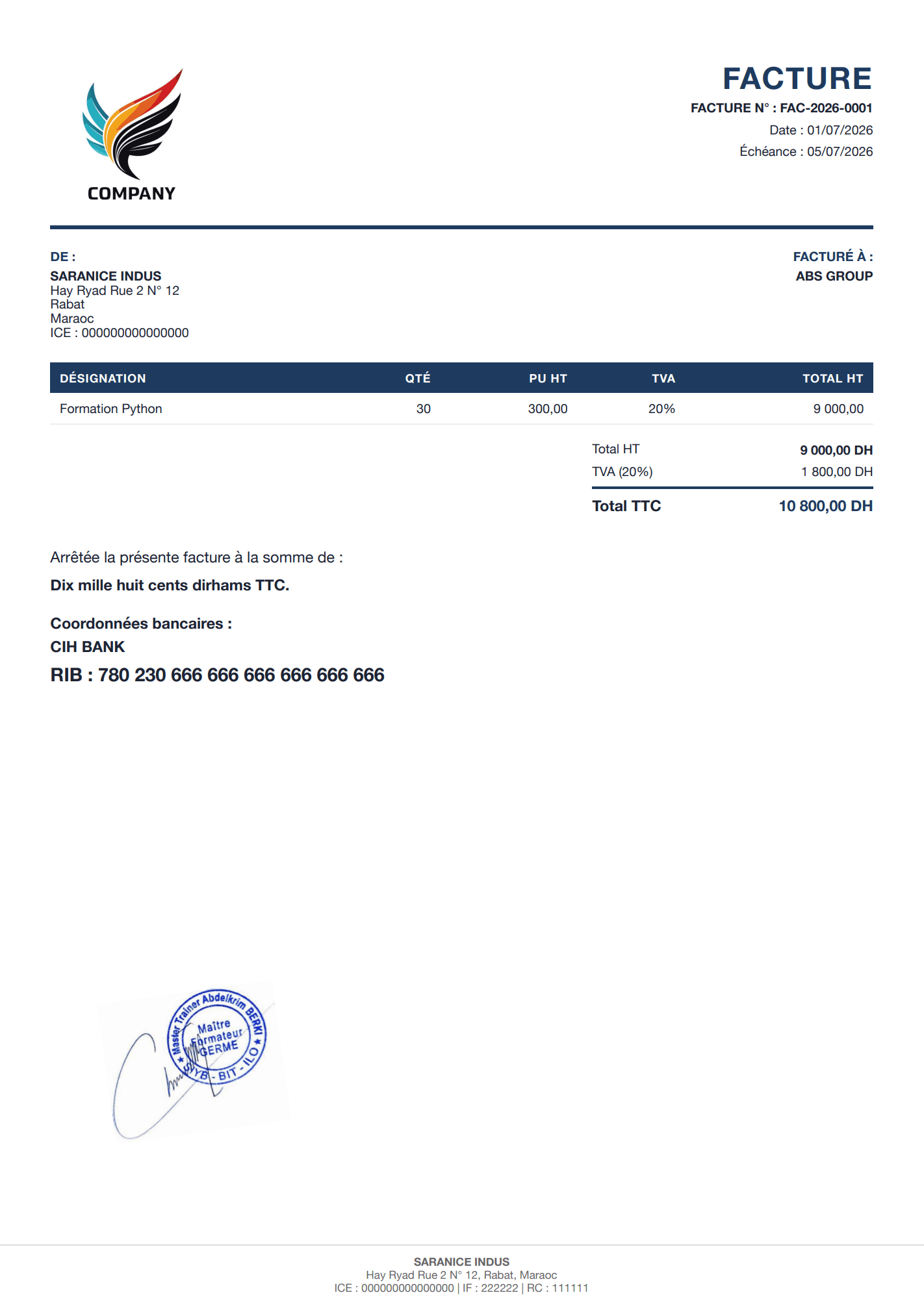 Facture PDF cachetée